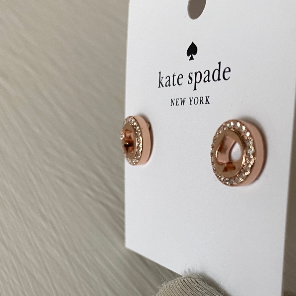 Kate Spade Rose Gold Spot the Spade Pave Halo Heart Earrings with Dust bag - Picture 9 of 14